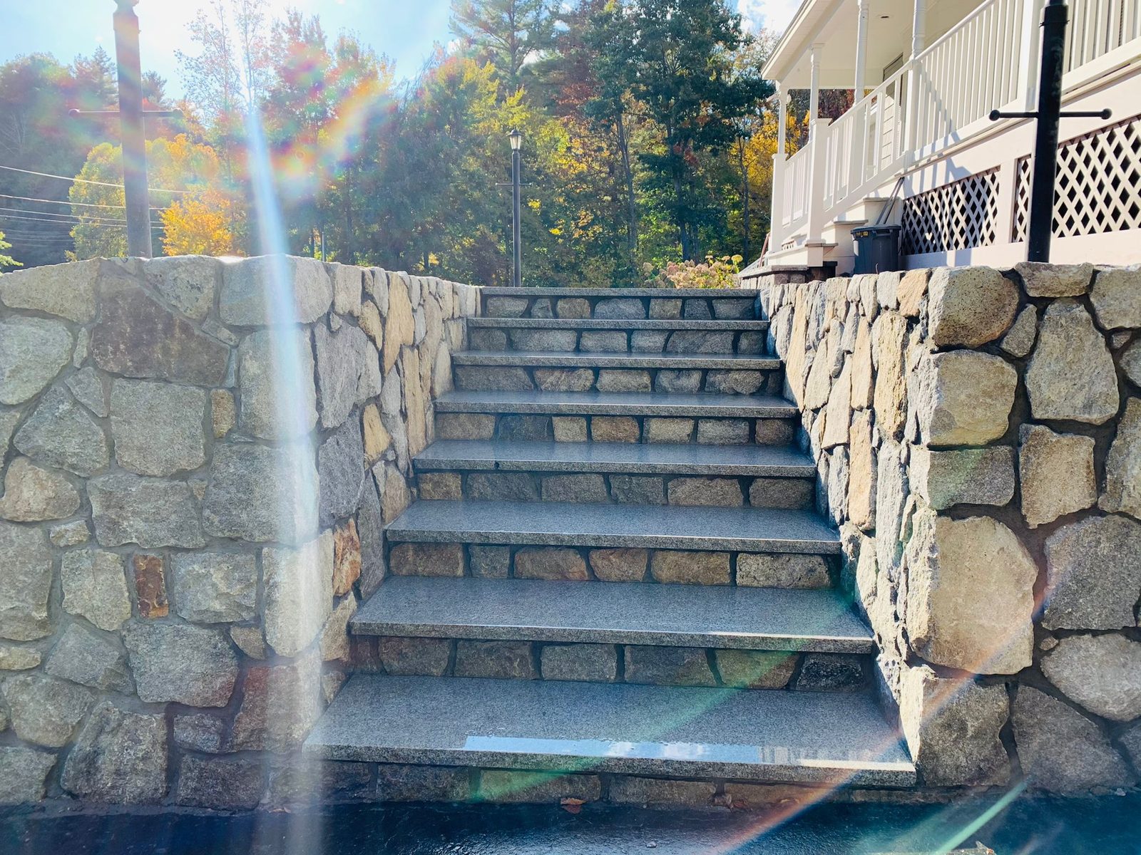 Granite steps between fieldstone walls